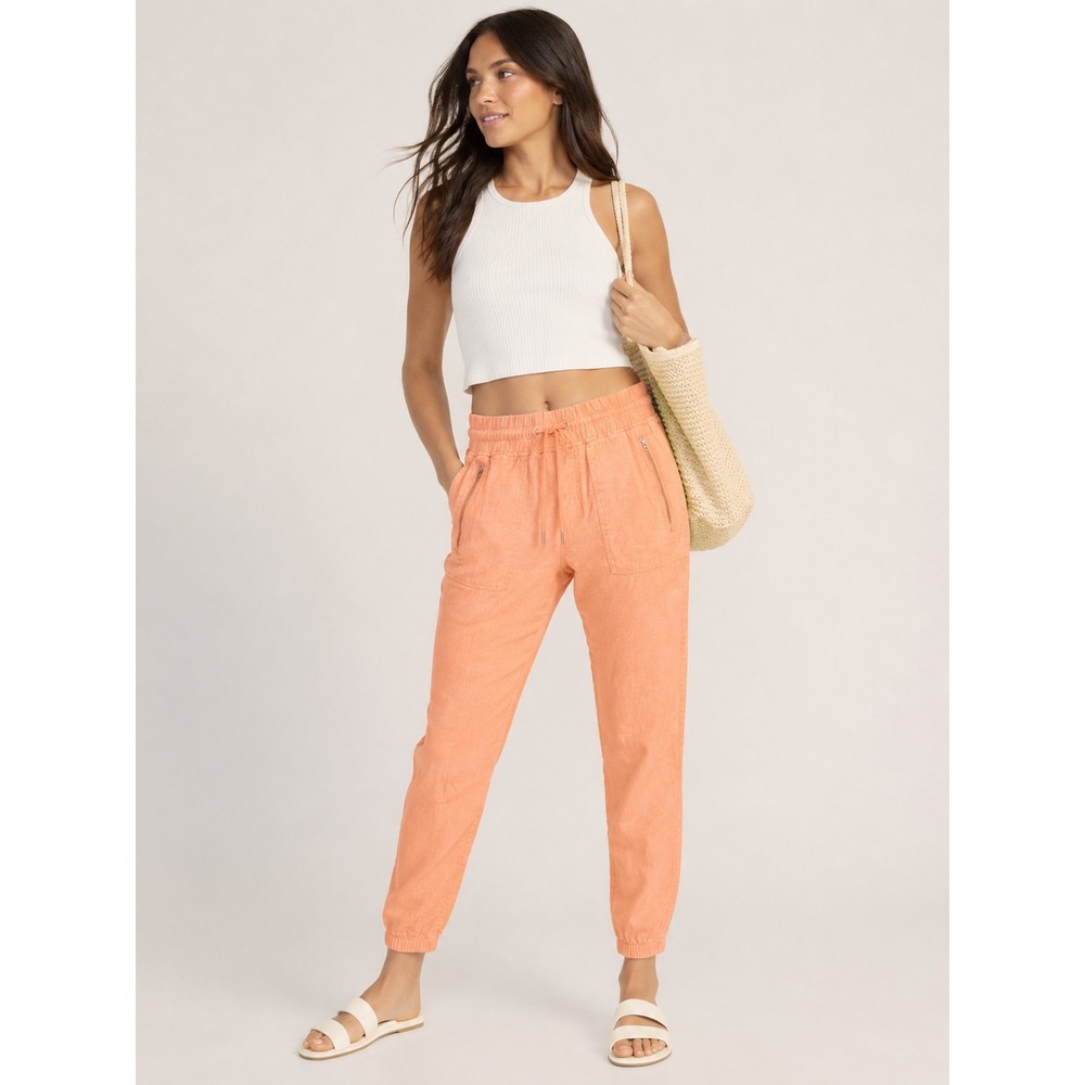 Athleta Cabo Linen Joggers Orange Apricot 530642 Womens 4 Drawstring Cargo Pants